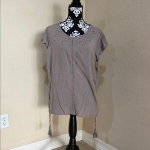 Time and Tru Taupe Embroidered Blouse